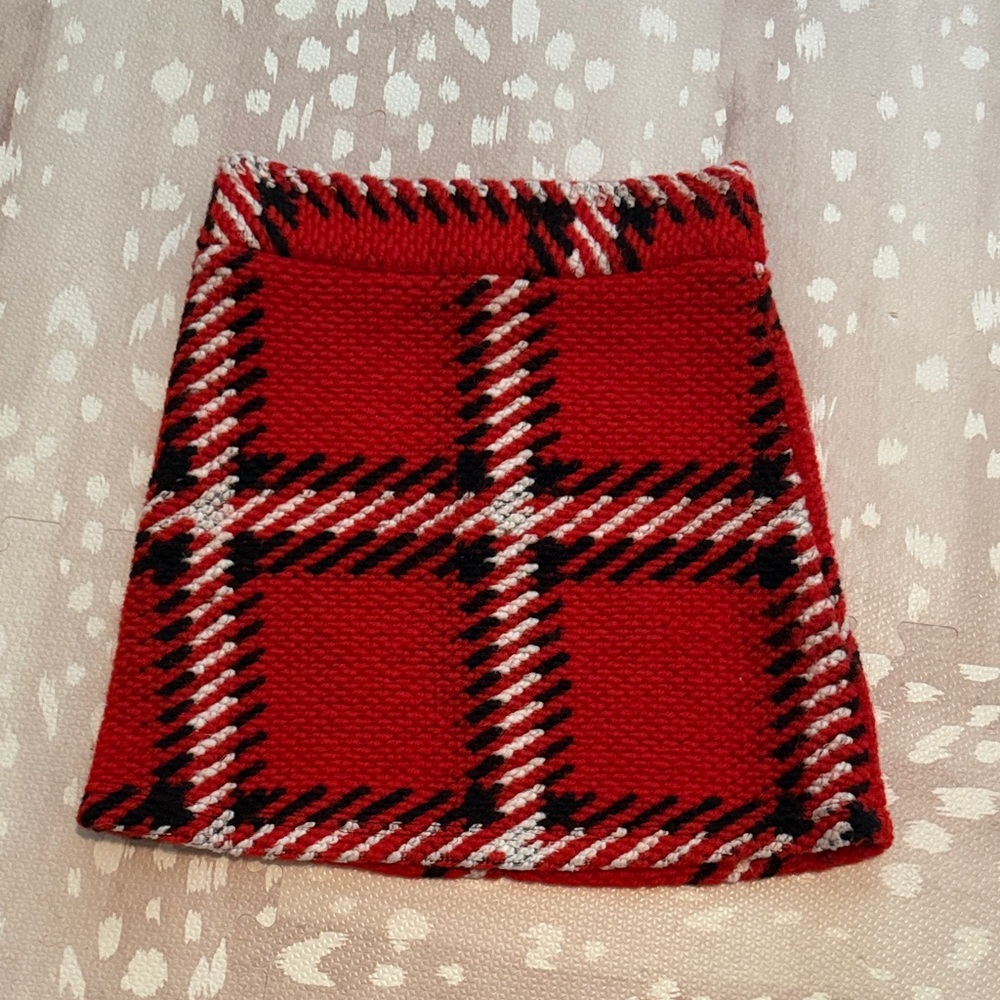 Topshop Red and Black Wool Plaid Mini Skirt